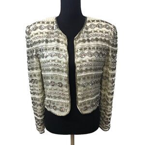 Vintage Niteline 100% Silk Beaded,‎ Sequin Rhinestone Ivory Jacket Medium
